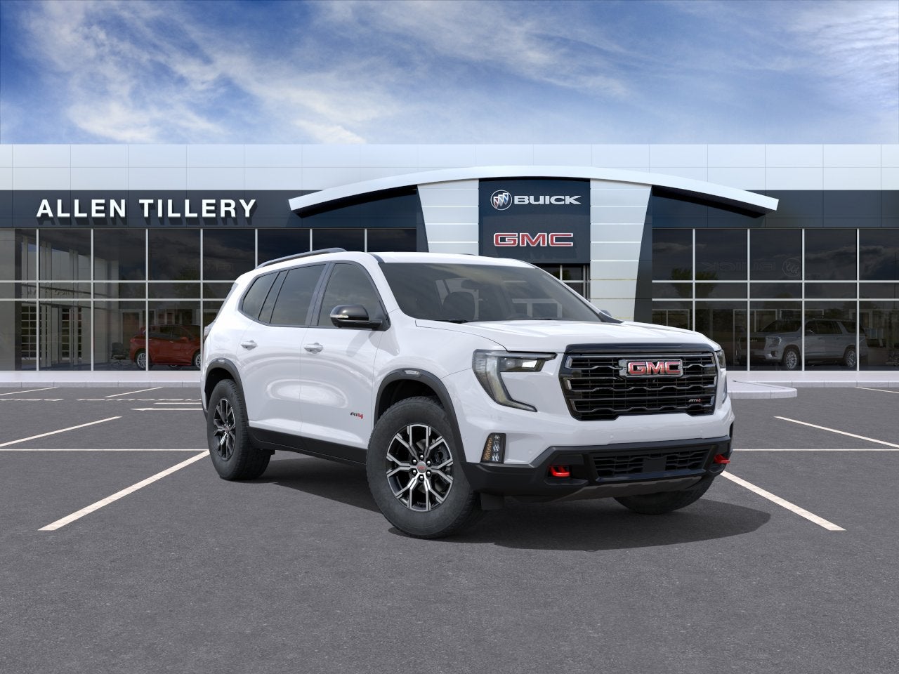 2026 GMC Acadia AT4 in Summit White — front three-quarter view
