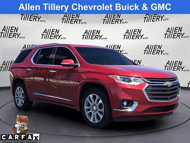 2021 Chevrolet Traverse Premier in Cajun Red Tintcoat — front three-quarter view