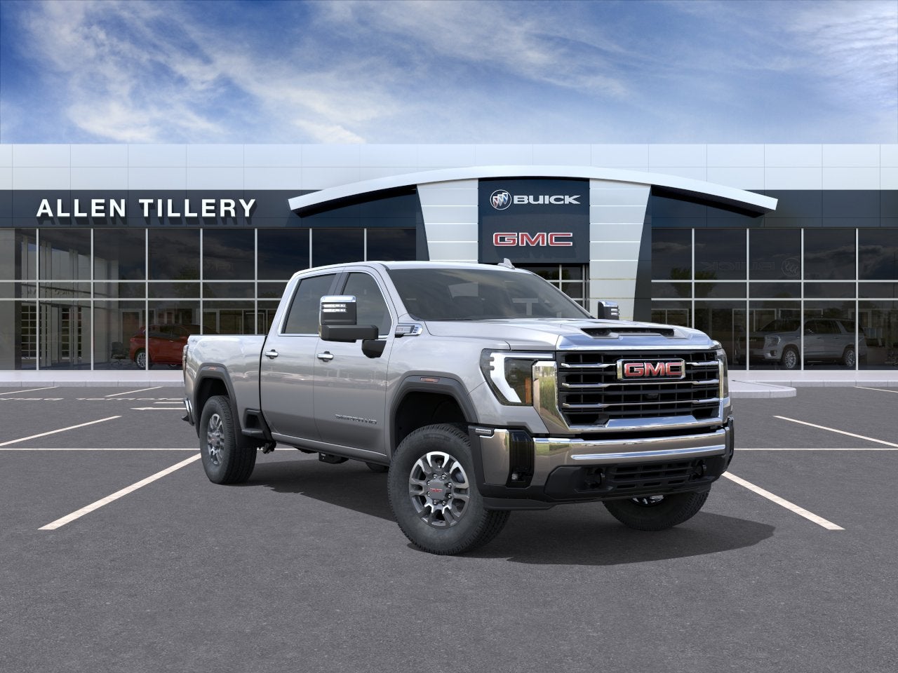 2026 GMC Sierra 2500 HD SLT in Sterling Metallic — front three-quarter view