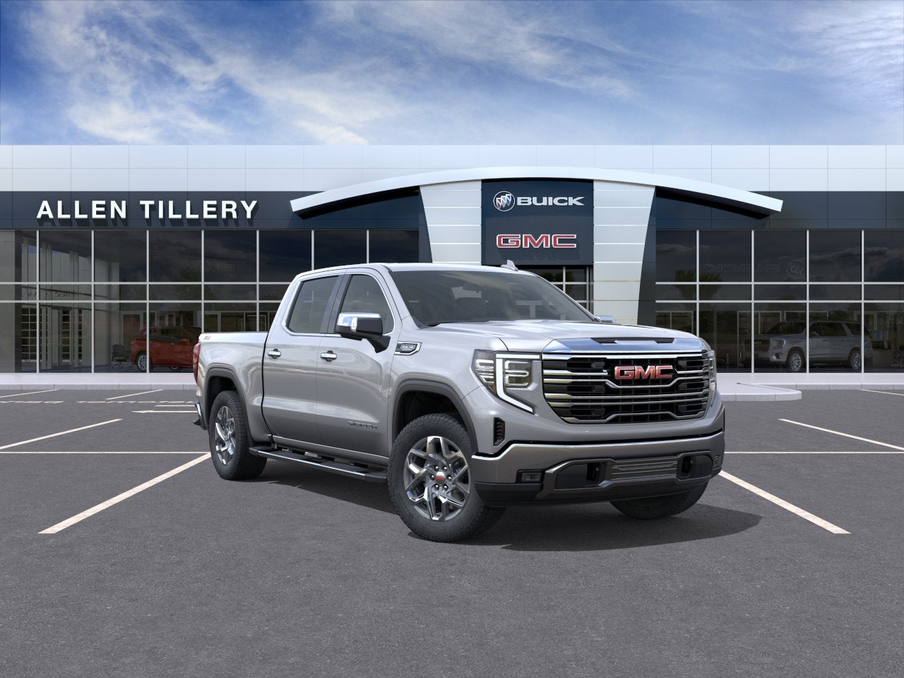 2026 GMC Sierra 1500 SLT in Sterling Metallic — front three-quarter view