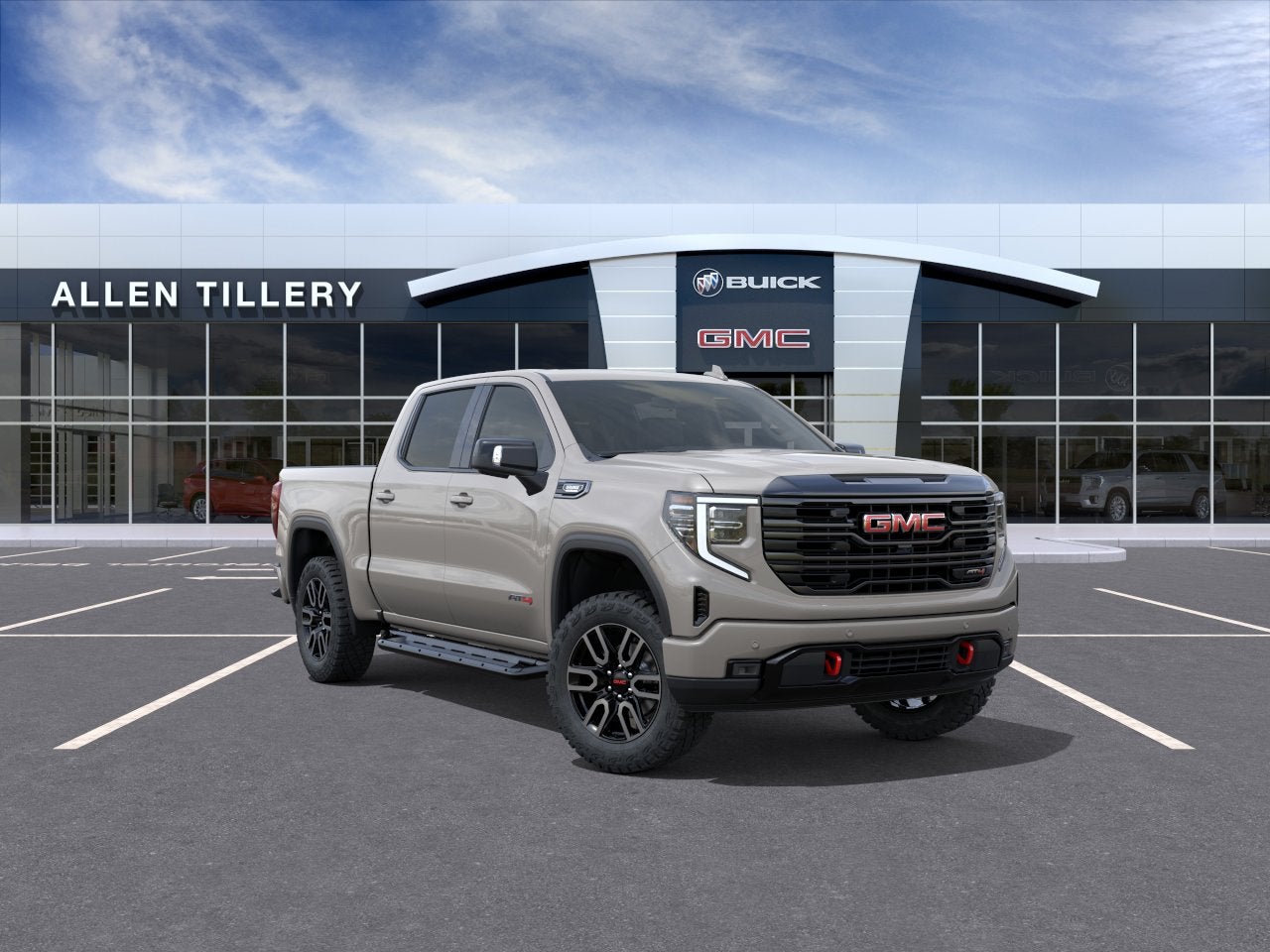 2026 GMC Sierra 1500 AT4 in Coastal Dune — front three-quarter view