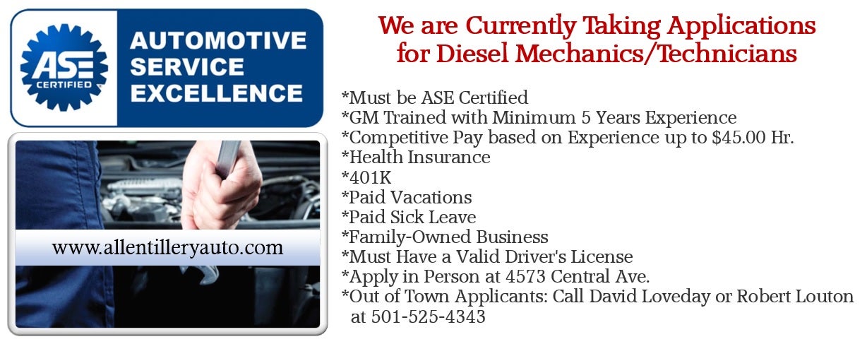 Now Hiring Full Time ASE Certified Diesel Techs